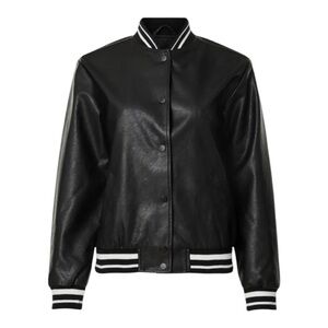 Slate & Willow Varsity Bomber Jacket in Black Faux Leather Size Small